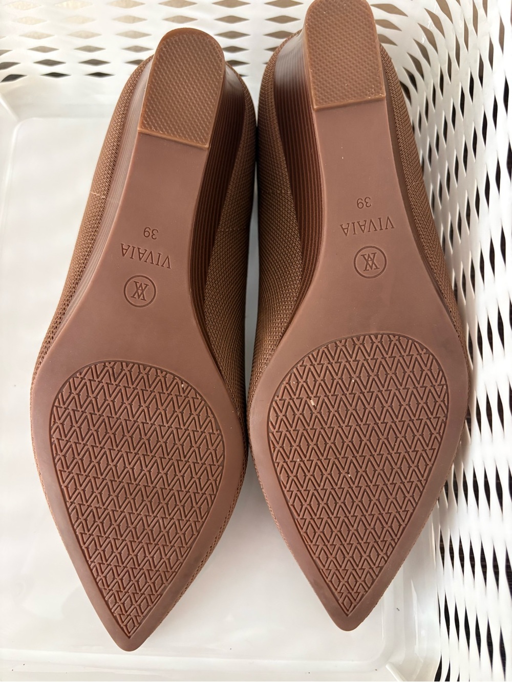 VIVAIA Pointed Toe Knit Wedge Pumps Brown Sustainable Shoes Size 39 US 8 - Picture 6 of 8